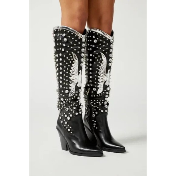 Azalea Wang  Upbeat Black Jeweled Western Boot. -NIB- SZ 8.5 - Picture 5 of 5